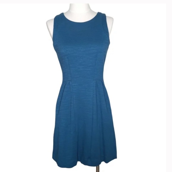 Madewell Keynote Ponte Blue Mini Fit Flare Dress Turquoise Blue - Picture 2 of 5